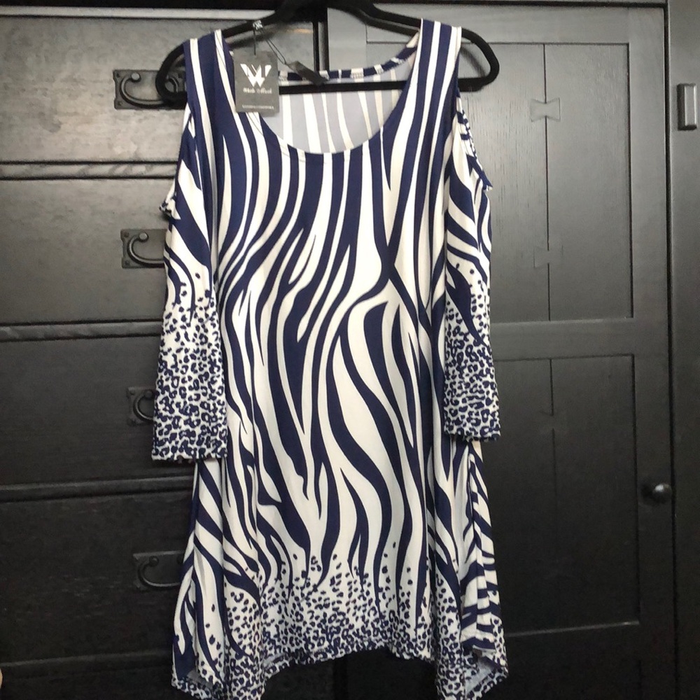 White Mark Blue and White Zebra Print Mini Dress
